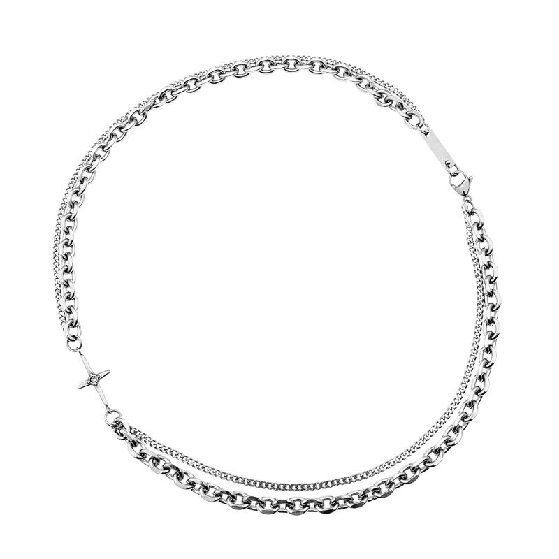 Version Of Ins Thick And Thin Titanium Steel Choker Necklace Men And Women Trendy Cross Hip Hop Simple Couple Double Layer Necklace_voghion.com