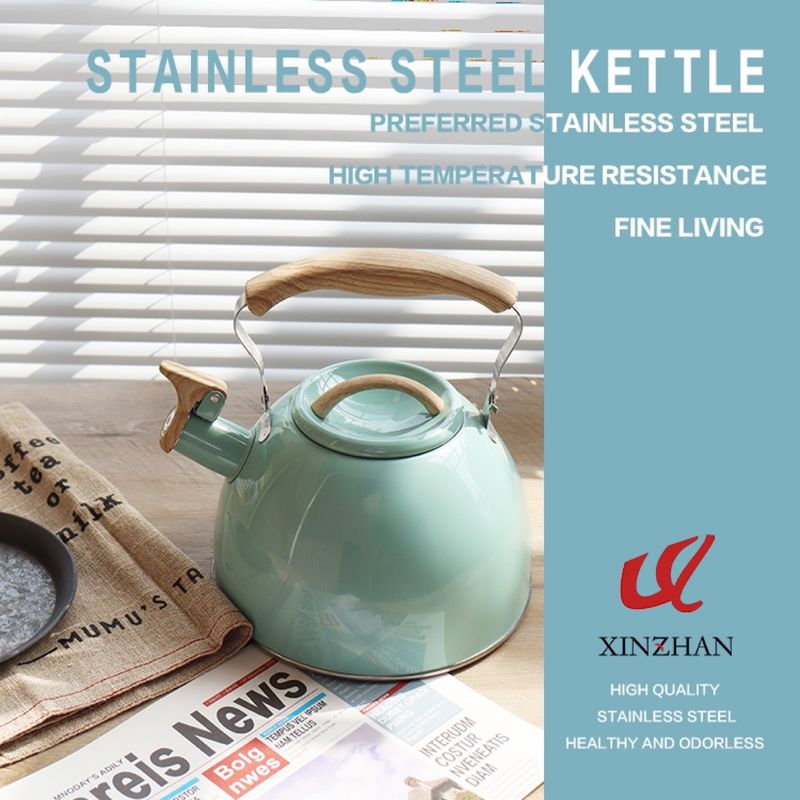 New cross border whistle kettle light luxury 2.5L flat bottom whistle kettle wholesale European style stainless steel whistle kettle_voghion.com
