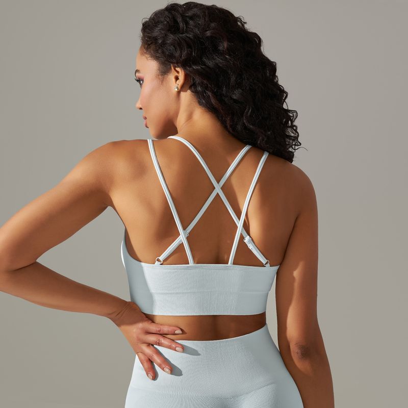 Damkläder sömlösa stickade enfärgade vacker rygg andas cross sport bh löpning fitness yoga bh topp_voghion.com