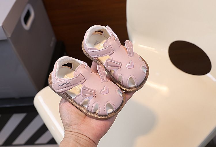 Zapatos Baotou de estilo princesa de verano para bebés y niños pequeños, con orejas de conejo, suela suave, para playa_voghion.com