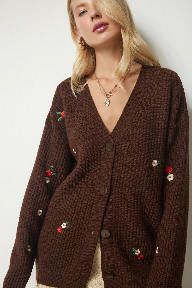 Cardigan tricoté brodé pour femme, nouvelle veste décontractée à simple boutonnage, automne et hiver_voghion.com
