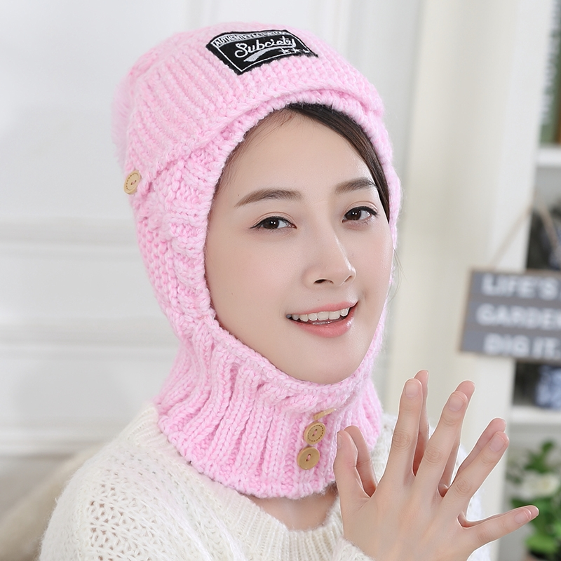 2022 Nuovo Inverno Berretti Lavorati A Maglia Delle Donne di Spessore Caldo Skullies Cappello Passamontagna Femminile Cofano Equitazione All'aperto Set di Colori Solidi_voghion.com