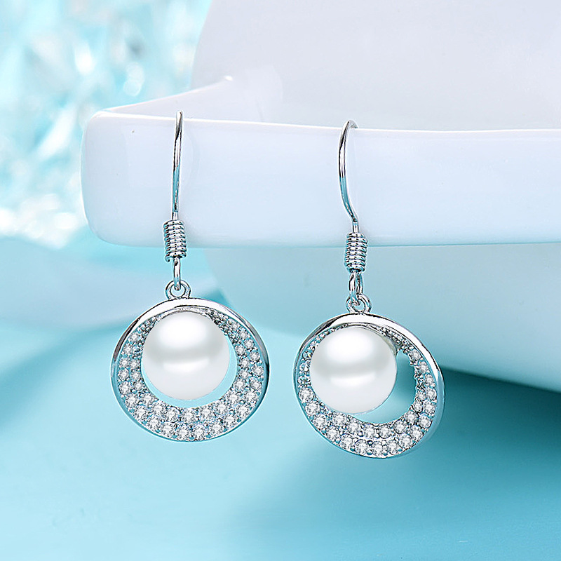 Sterling VENUS Sier Lnlaid Zircone Perla Pendente Rotondo Cerchio Orecchini Donna Orecchini Gioielli Regali Chi_voghion.com