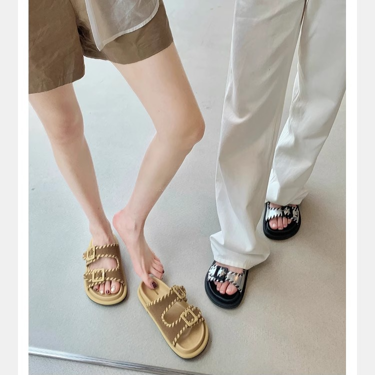 Multifunktionaler, einstufiger, offener Zehenbereich, zweireihiger Halbschuh, dicke Sohle, erhöhter Bokken-Slipper,_voghion.com