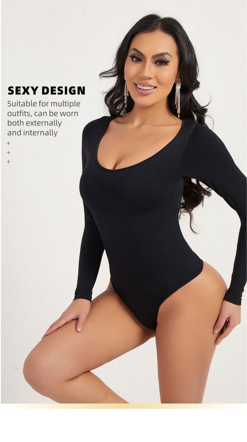 Nahtloser Shapewear-Bodysuit für Damen – Bauchkontrolle, Po-Lifting und Taillentrainer mit langen Ärmeln, schlankmachende Ganzkörperkompression_voghion.com