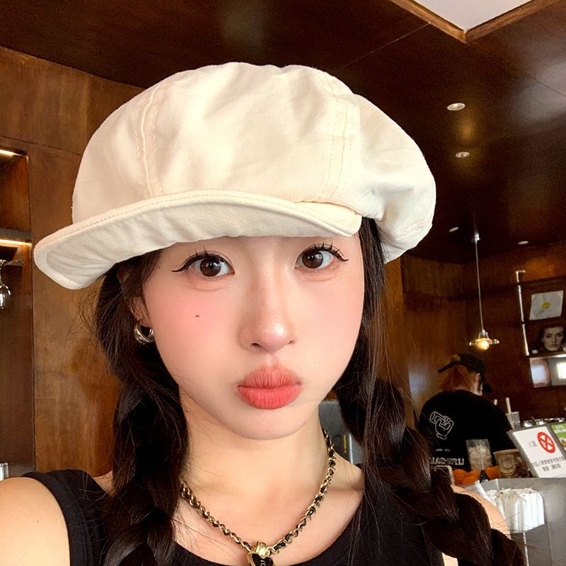 RenMou Beret Children Literary Painter Big Head Circumference Small Face Versatile Cloud Octagonal Hat Female Exclusive Supply_voghion.com