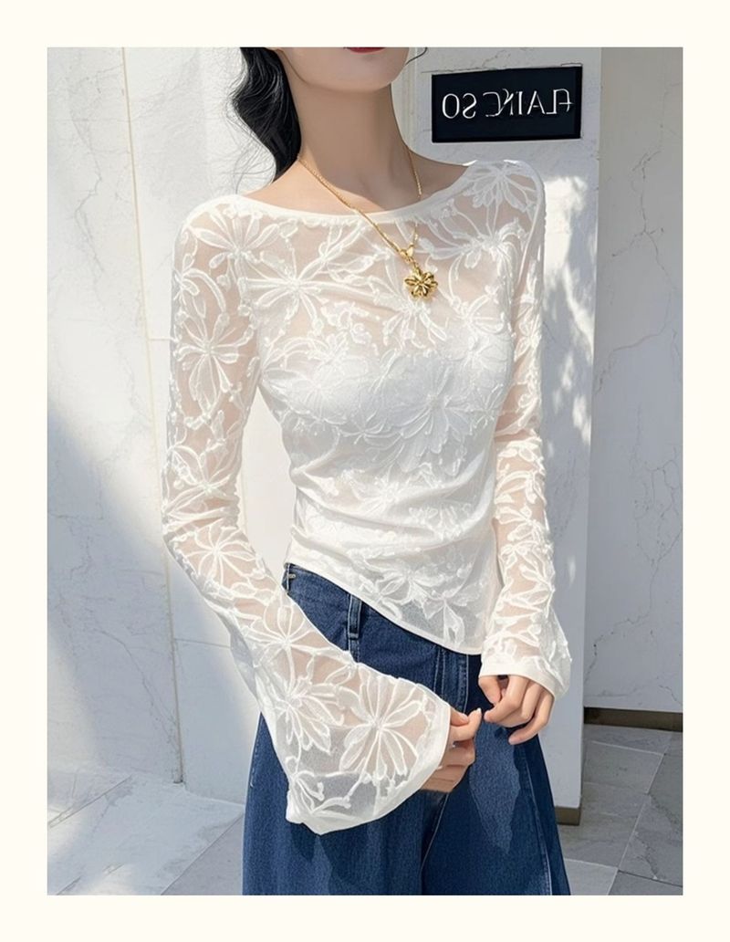 Maglietta con fondo in pizzo da donna, intimo in rete di alta qualità, temperamento sottile, unico e bellissimo top bianco per le donne_voghion.com