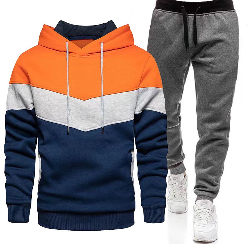 Conjunto deportivo de dos piezas para hombre, otoño/invierno 2024, con capucha, pantalones holgados y a juego, placa lisa_voghion.com