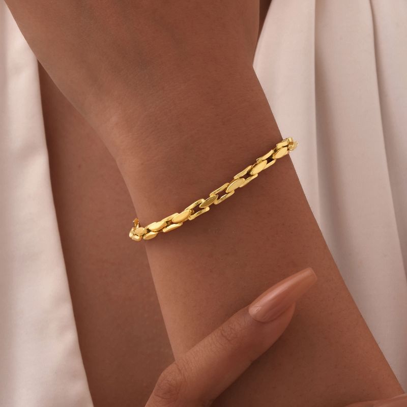 Bracciale da donna in acciaio inossidabile dorato con catena, bracciale minimalista geometrico fatto a mano, cinturino regolabile impilabile alla moda per l'uso quotidiano._voghion.com