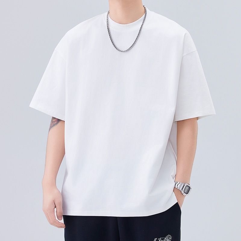 Nueva camiseta de manga corta Solona Ice de 230 g para hombre, cuello redondo pequeño y holgado, talla grande, informal, sencilla, color liso._voghion.com