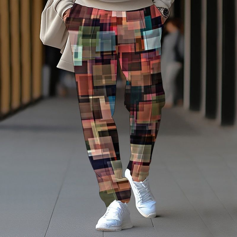 Men's Spring Summer Loose Straight Sports Casual Pants American Style Printed Oversize Long Trousers_voghion.com