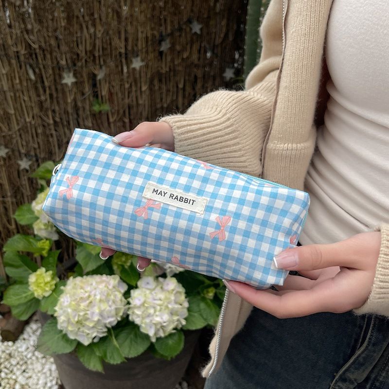 Begge Checkered Bow Makeup Bag - Large Capacity & Cute (Stylish Cosmetic Pouch For Girls)_voghion.com