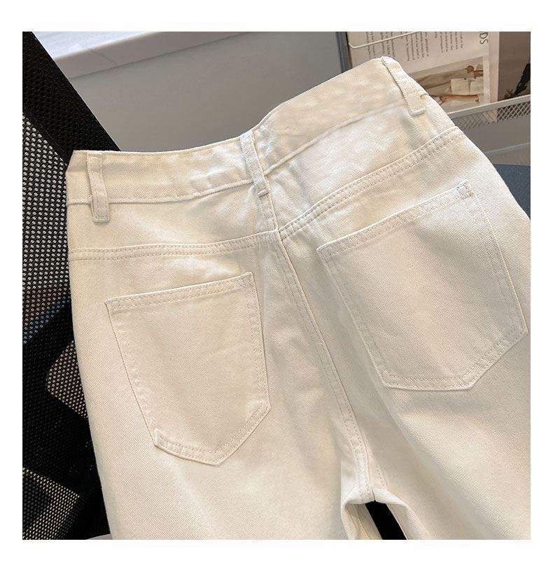 Damenbekleidung Neue weiße, lockere Jeans für Frauen, schlanker und kaschierender, birnenförmiger Körper, alles passend zu weiten, geraden Hosen_voghion.com