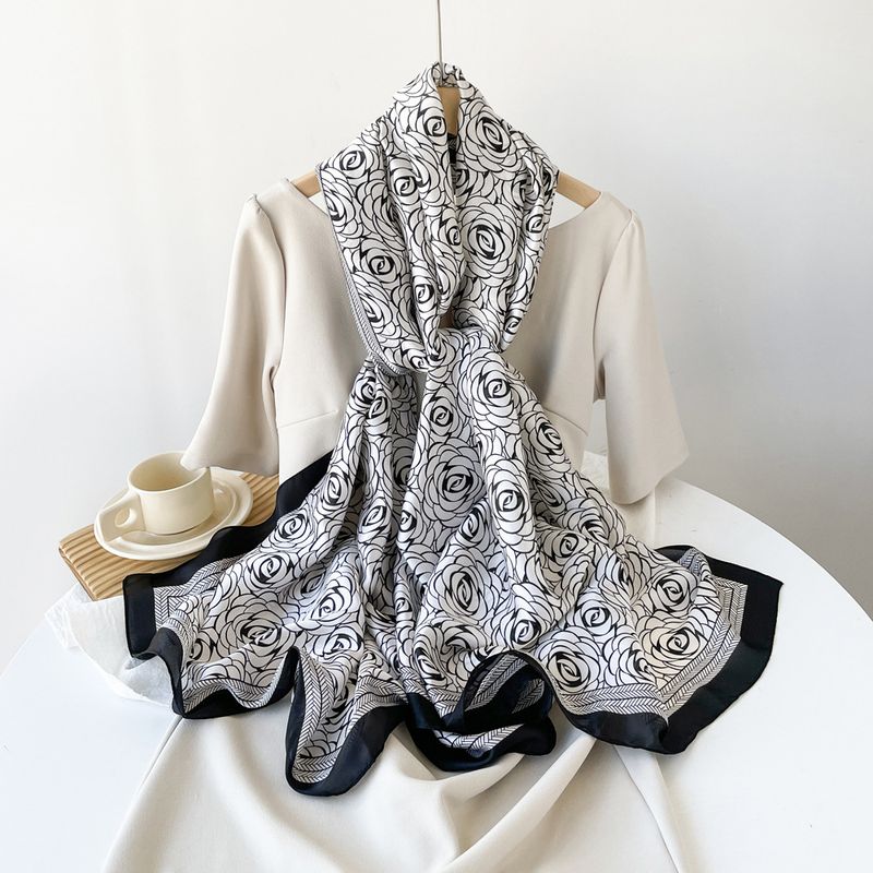 Sciarpa di seta di alta qualità, nuova di zecca, da donna, con stampa di camelia, in raso_voghion.com