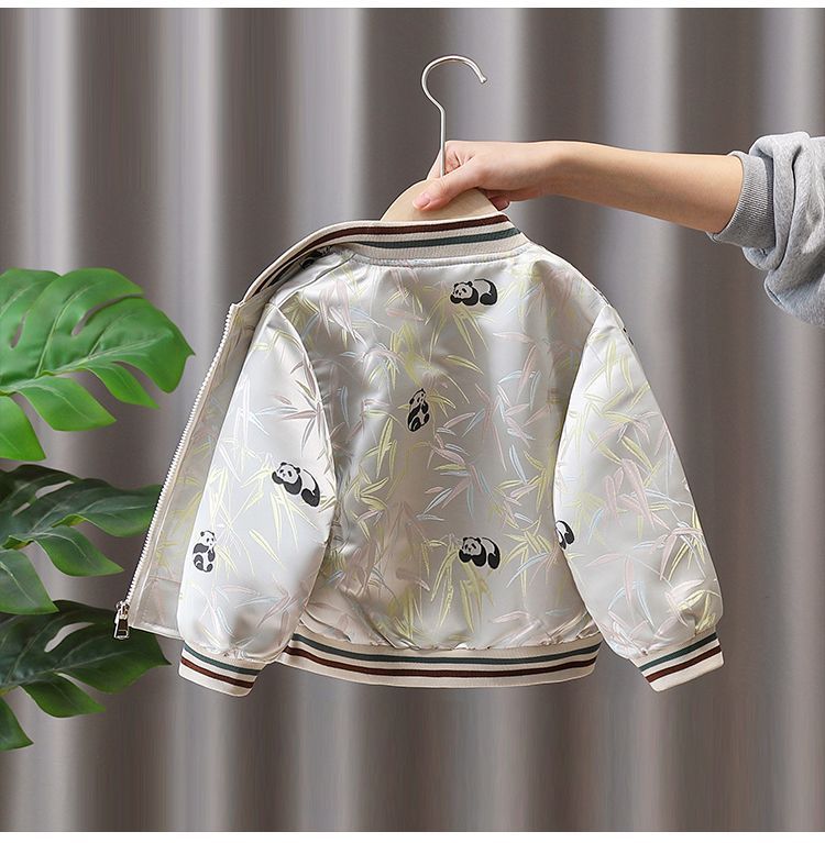 Giacca da baseball per bambini con motivo jacquard panda - Elegante capospalla primaverile per bambini (90-150 cm) Tendenze moda_voghion.com