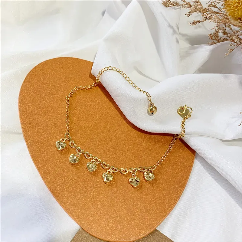 gold-plated Womens With Adjustable Zirconia Designer Heart-shaped Tennis Chain Beach Pendant Ankle Bracelet Fashion_voghion.com