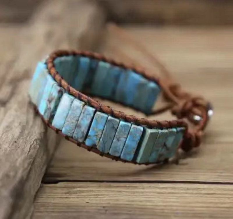 Bohemian Beaded Bracelet For Men And Women, Handmade Leather Wrap Bracelet With Gemstone Beads, Adjustable Unisex Wristband For Everyday Wear_voghion.com