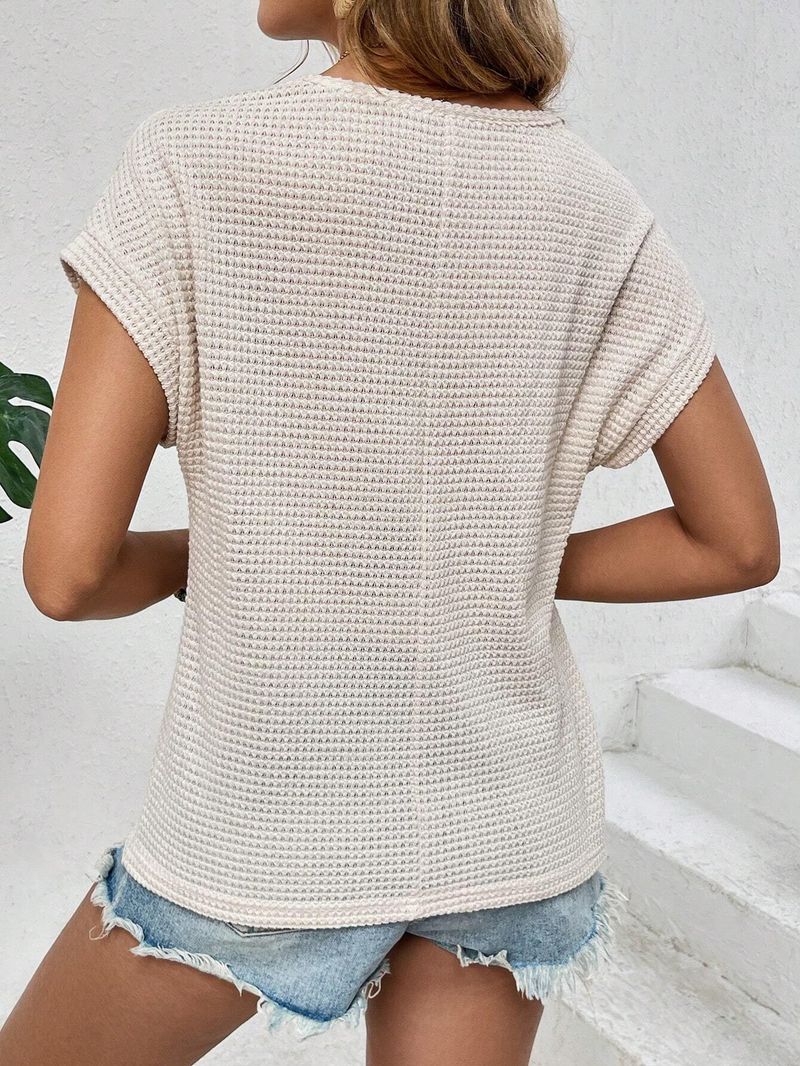 2025 Women's Summer New Top With Shoulder Mesh Hollow Out Breathable Versatile Short Sleeve T-shirt_voghion.com