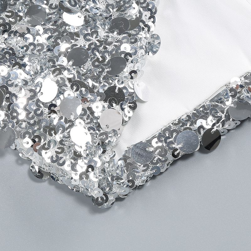 Abito da donna a maniche lunghe con collo alto e paillettes in tinta unita, nuovo ed elegante abito da festa di alta gamma_voghion.com