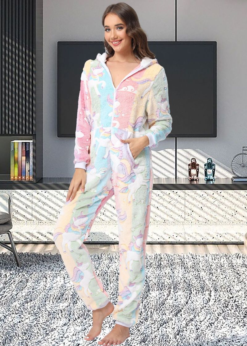 Damen Kleeschen Routkäppchen Flanellgedréckte Jumpsuit Pyjama Heemkleeder_voghion.com
