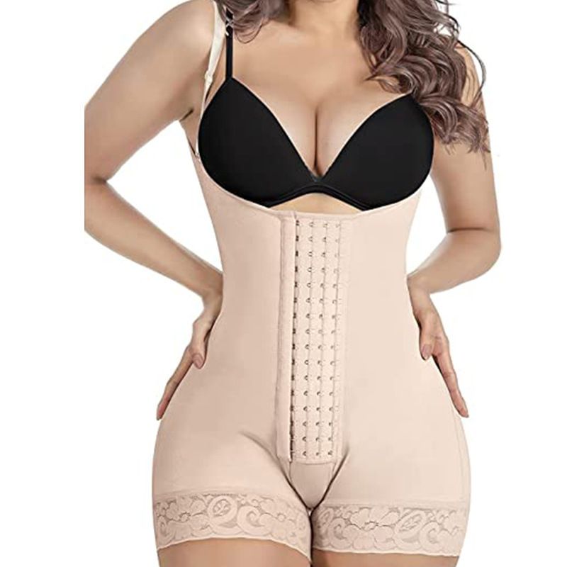 Pantalones de barriga con cremallera, mono con cintura corsé, mono moldeador de cuerpo transpirable de malla de doble capa con 4 botonaduras_voghion.com