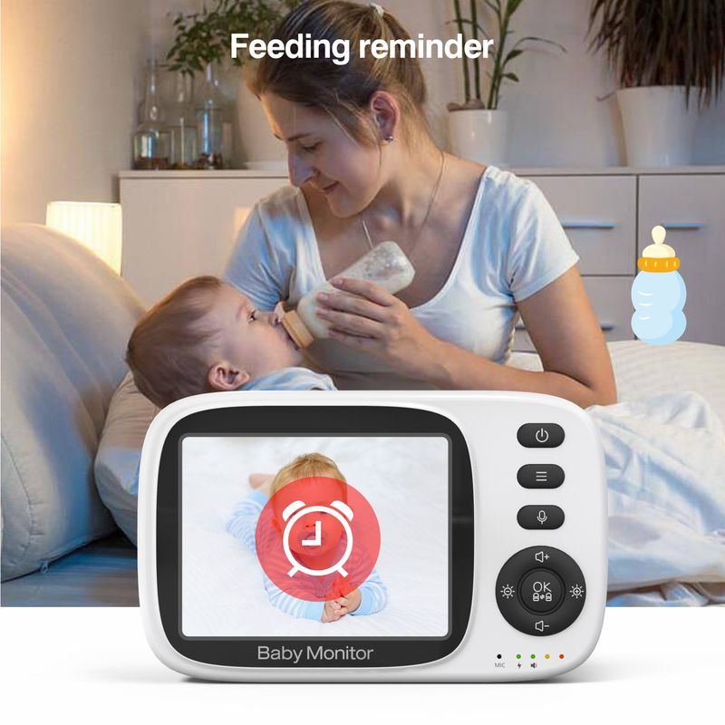 Monitor de bebé con video inalámbrico BabyStar de 3,2 pulgadas con canciones de cuna, visión nocturna automática, intercomunicador bidireccional, monitoreo de temperatura_voghion.com