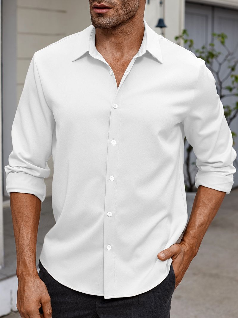 Herrenbekleidung, einfarbig, langärmelig, Business-Casual-Hemd mit Button-Down-Kragen, bügelfrei, knitterfrei_voghion.com