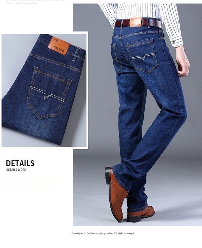Jeans da uomo slim fit elasticizzati - Pantaloni in denim microelastico a gamba dritta | Antipiega e perfetti per l'ufficio | Nero/Blu classico | Vita media | Europea_voghion.com