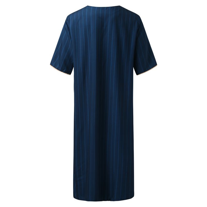 Männer Muslimischen Sommer Mode Lose Robe Islam Kaftan Männer Kleidung Dubai Luxus Muslimischen Abaya Muslimischen V-ausschnitt Kurzarm Druck_voghion.com
