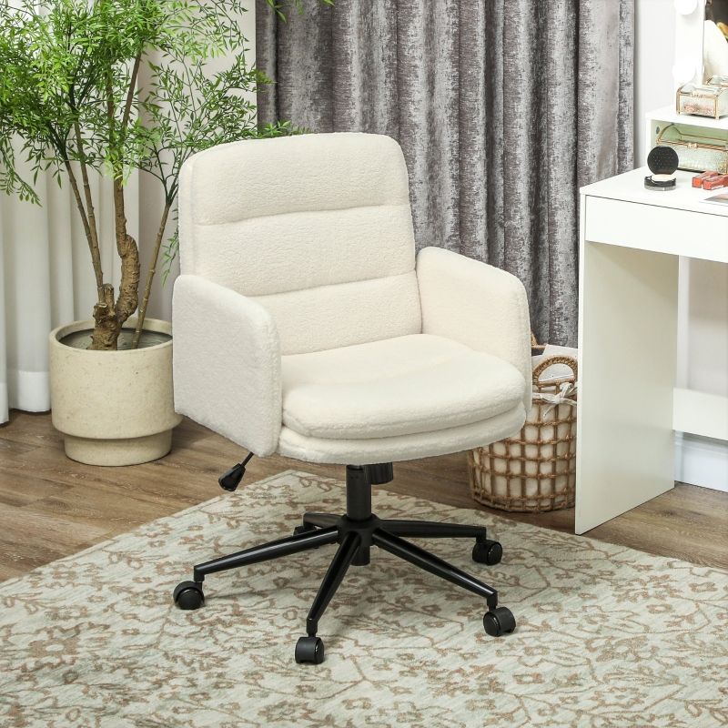 Bürostuhl Mit Stoffbezug, Armlehne, 5 Räder, Drehbar, Cremeweiß_voghion.com