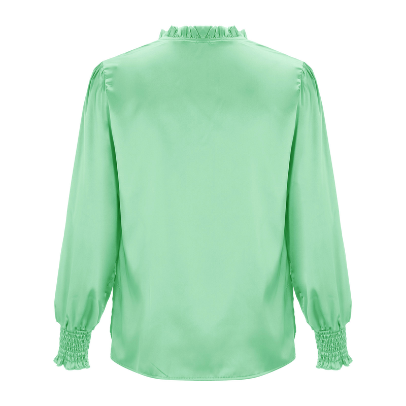 Camicie da donna eleganti top da donna in raso dritto con lacci tinta unita girocollo a maniche lunghe_voghion.com