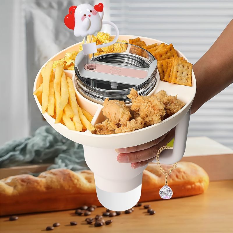 Wohnmöbel Tasse Kunststoff Snack Platte Unterteilt Obst Platte Obst Platte Silikon Tasse Halter Huhn Stroh Kappe Kristall Kette_voghion.com