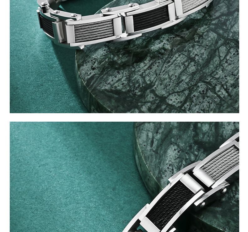 Herren-Seilarmband aus Edelstahl – elegantes, poliertes Design für den Alltag – verstellbare Größen 7–11 – vielseitiger Armbandschmuck in Silber und Schwarz_voghion.com