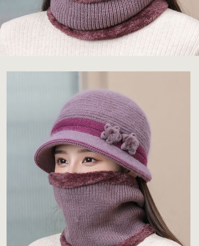 Winter Knitted For Middle-aged Elderly Women, Mom's Rabbit Fur Hat, Thickened And Fleece-lined, Grandma's Warm Wool Hat_voghion.com