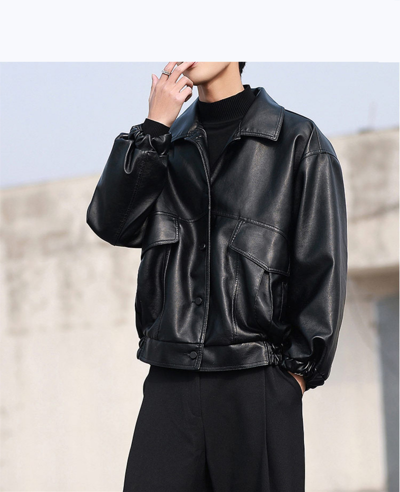 Giacca da pilota in pelle da uomo, giacca in pelle PU alla moda e dalla vestibilità ampia_voghion.com