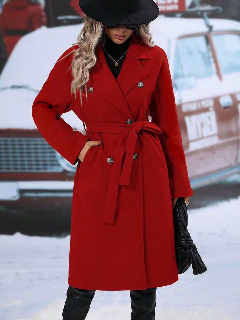 Damen Trenchcoat in Wolloptik mit zweireihigem Schnitt – Langer Mantel mit Gürtel (4 Farben) | S-XXL | Herbst/Winter_voghion.com