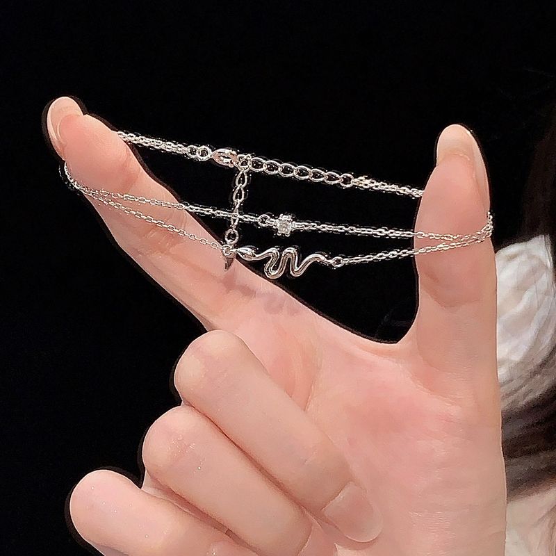 Pulsera de doble capa de circonitas para mujer, única, pequeña, con temperamento simple, estilo chino chic, con serpiente_voghion.com