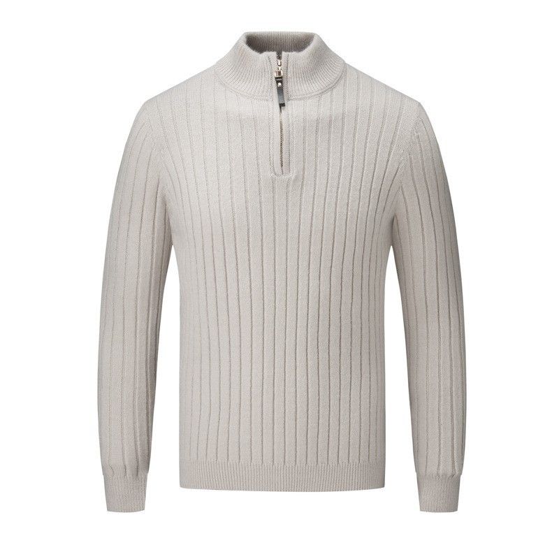 Maglione da uomo con mezza zip in maglia, misto acrilico elasticizzato e traspirante, vestibilità comoda con collo alto, nero/bianco/talpa/oliva/grigio scuro_voghion.com