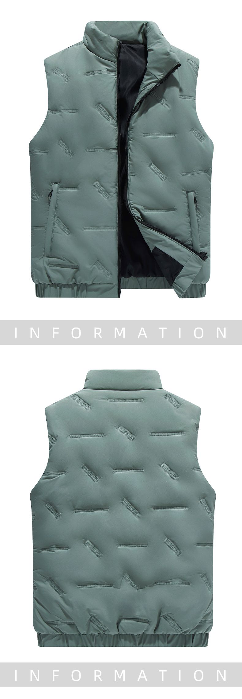 Herren-Winter-Steppweste, leichte, warme Arbeitsjacke, einfarbiger, ärmelloser Mantel mit Stehkragen, wattierte Weste in Übergröße für Outdoor-Aktivitäten_voghion.com