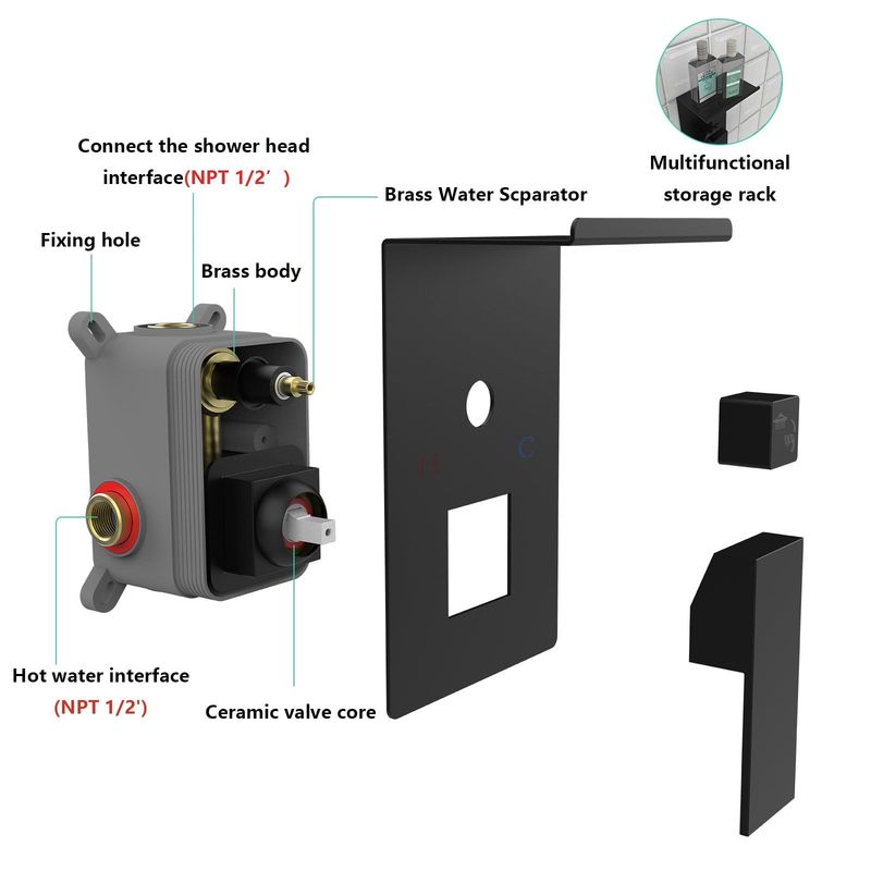 Rainfall Shower System With Storage Rack 10 Inch Shower Faucet Set Brushed Nickel With High Pressure With Square Shower Head Luxury Shower Set Wall Mount_voghion.com