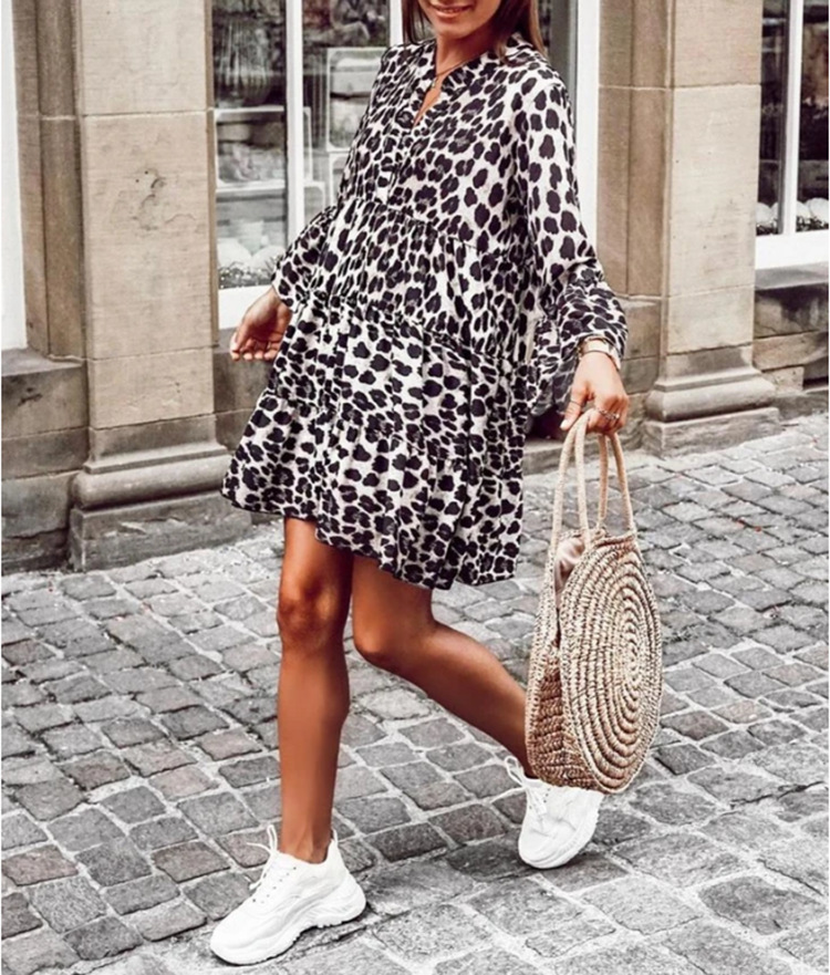 Abito da donna con stampa leopardata gonna lunga stile bohémien più venduta in stock_voghion.com