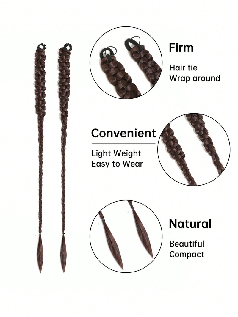 Braiding Extensions 2 Set 32 Inch Long Box Twisted Braids Elastic Band Brown Ponytail Extension Synthetic Braid Hair_voghion.com