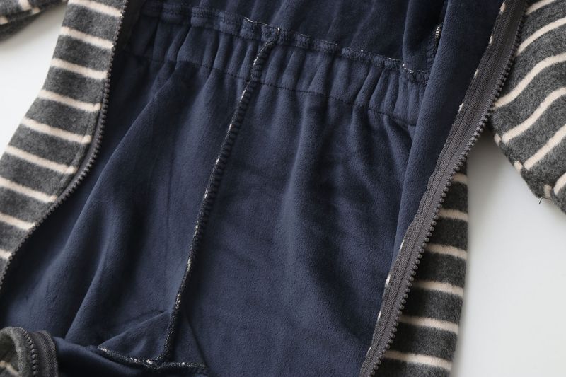 Mono para bebé Mother & Kids Premium con forro polar y capucha - Pelele para recién nacido de invierno y otoño (rayas/gris/negro) para niños de 0 a 12 meses_voghion.com