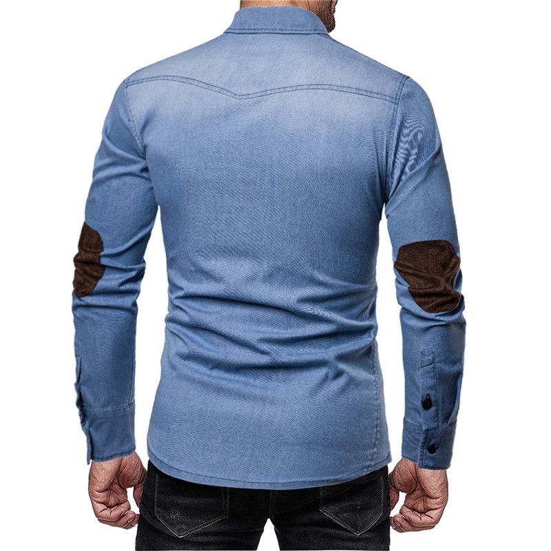 Herrenbekleidung gewaschenes Langarm-Jeanshemd Jugendmode lässiges einfaches Hemd_voghion.com