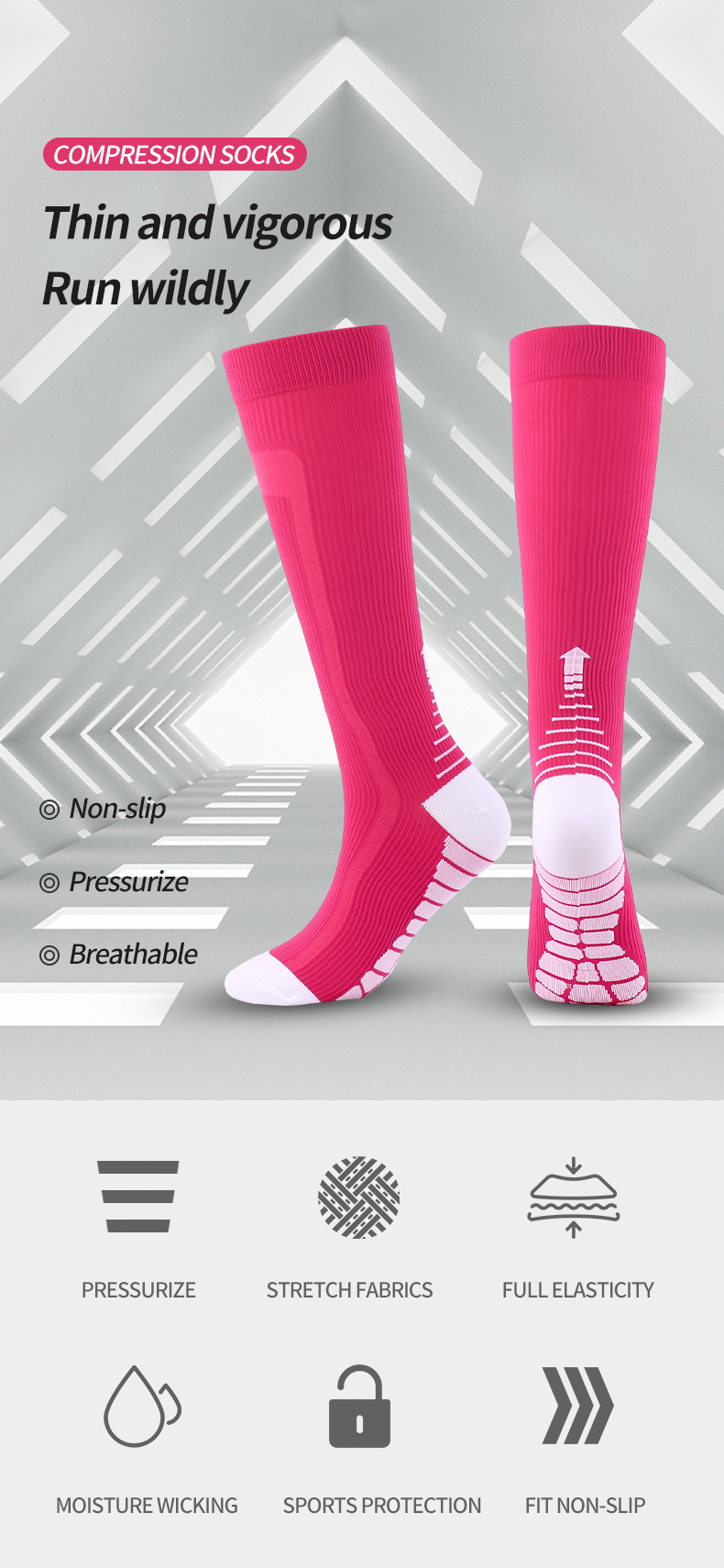 Nuove calze a pressione colorate a gradiente, calze a compressione lunghe a tubo, calze elastiche per sport all'aria aperta per uomo e donna_voghion.com