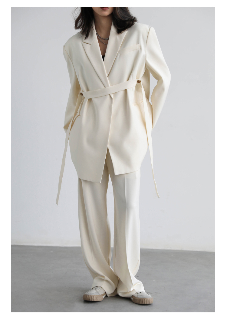 CHIC VEN Women Blazer Design Wide Shoulder Ribbon Solid Women's Medium Long Coat Office Lady Female Overcoat Spring_voghion.com