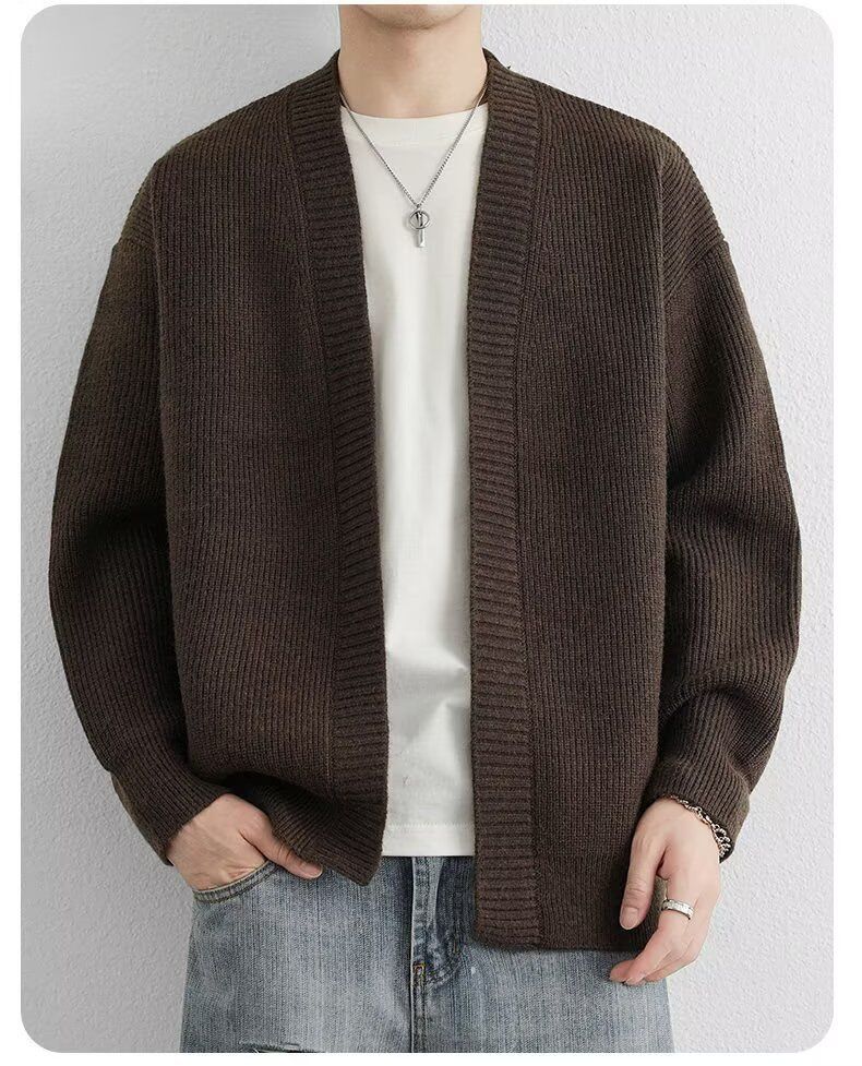 Herren-Cardigan mit V-Ausschnitt – Leichter Strickmantel mit offener Vorderseite (atmungsaktiv, dehnbar, M-3XL, minimalistisch, Business Casual)_voghion.com