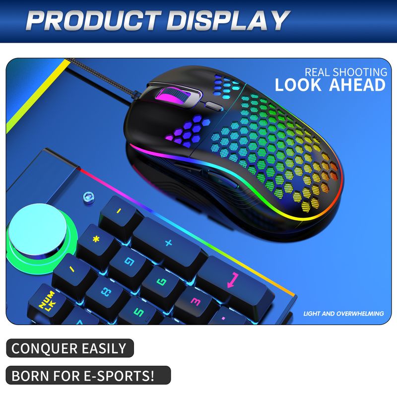 Verdrahtetes Loch ausgehöhlt, leuchtende, leichte Gaming-E-Sport-Maus_voghion.com