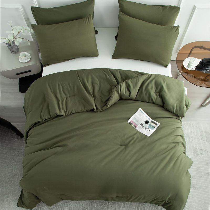 Militair Groen Beddengoedset - Zachte Polyester Gewatteerde Dekbedovertrek met Dekbedovertrek en Kussenslopen - Zachte & Gezellige Huistextiel_voghion.com