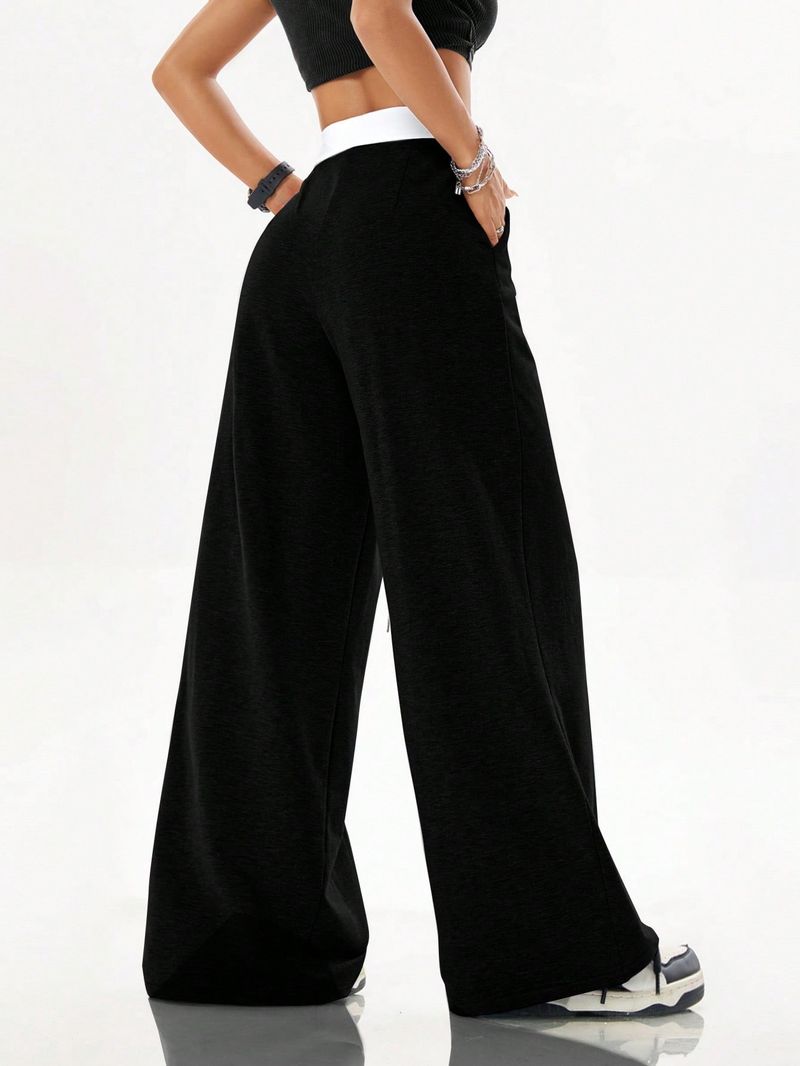 "Women's Loose Fit Casual Trousers With Contrast Letter Print - Breathable Polyester Summer Pants For Comfortable Everyday Wear"_voghion.com